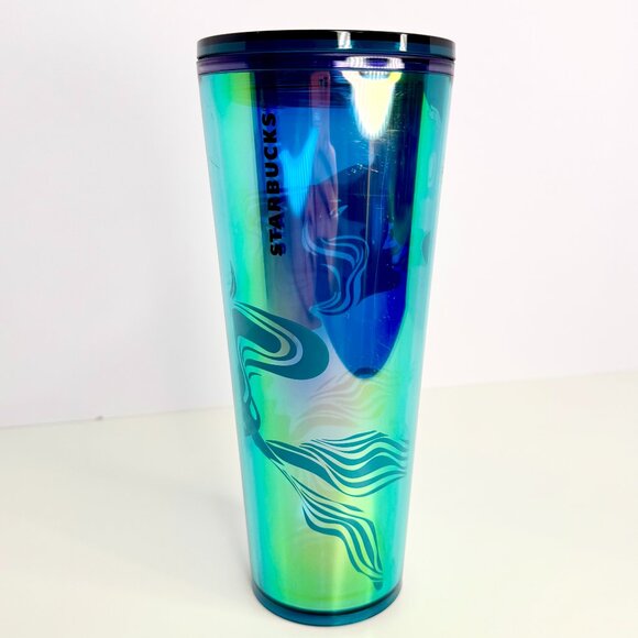 Starbucks‎ 2023 Iridescent Teal Siren Mermaid Tumbler Venti Cold Cup 24oz - Picture 1 of 3